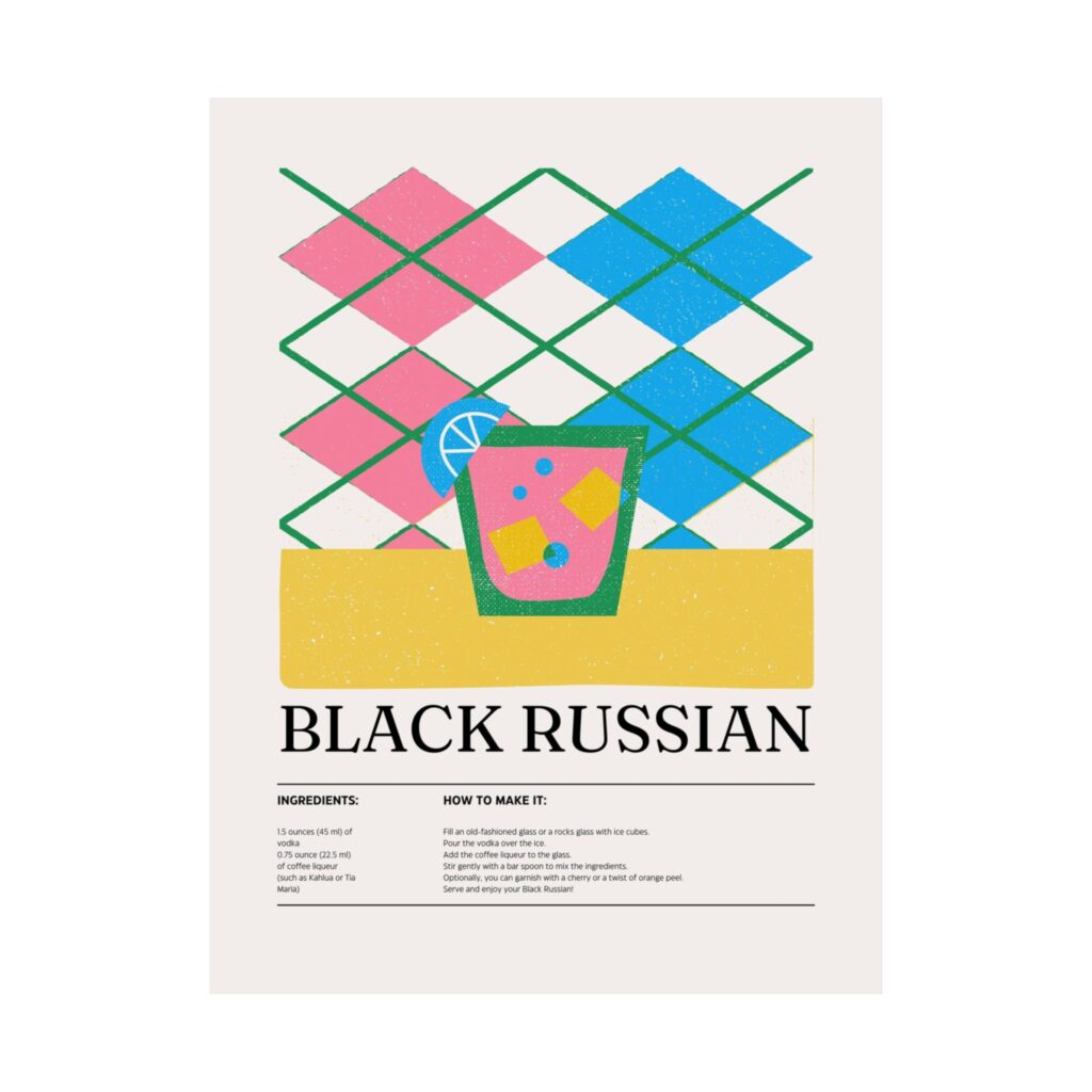 Black Russian Cocktail Poster — Matte Vertical Bar Art Print
