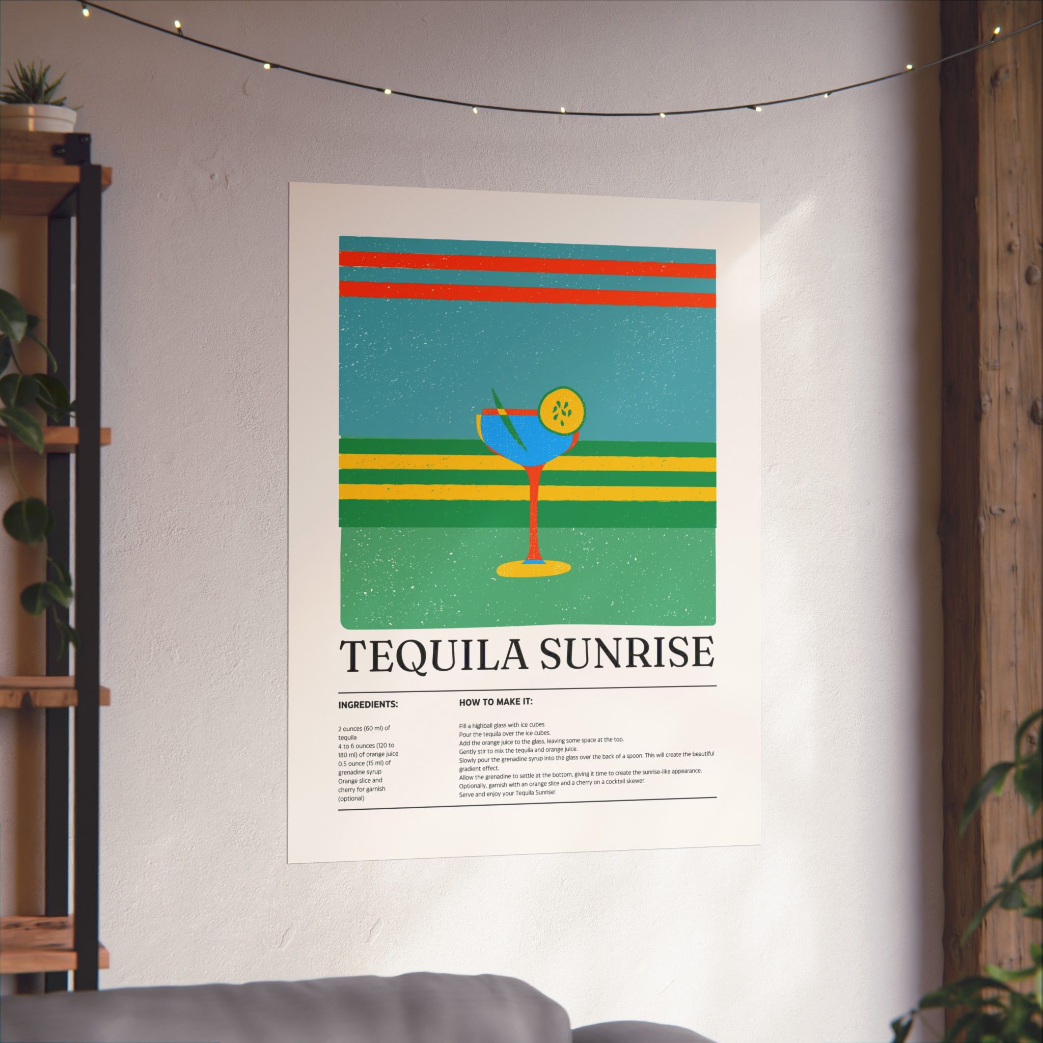 Tequila Sunrise Cocktail Poster — Retro Matte Vertical Print - Image 2