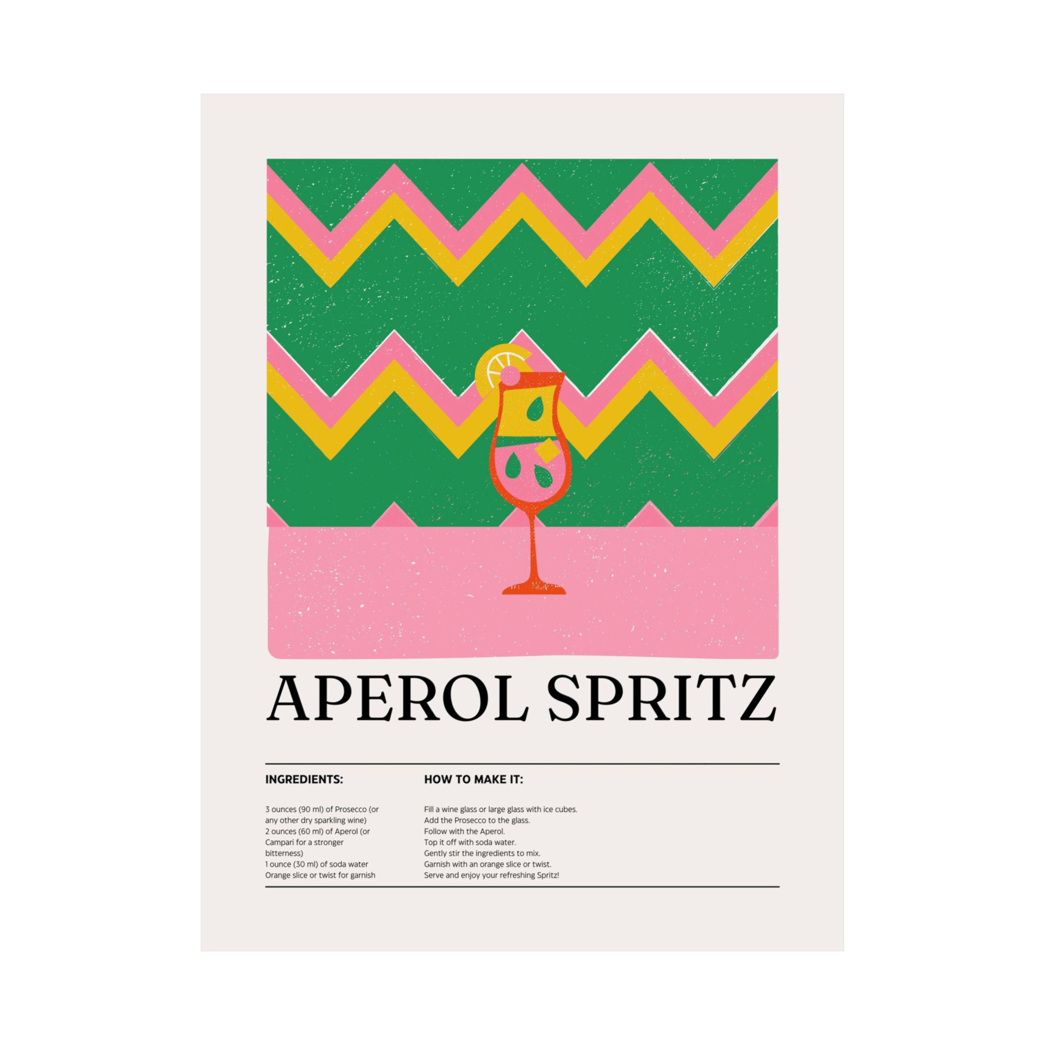 Aperol Spritz Cocktail Poster — Retro Matte Vertical Print