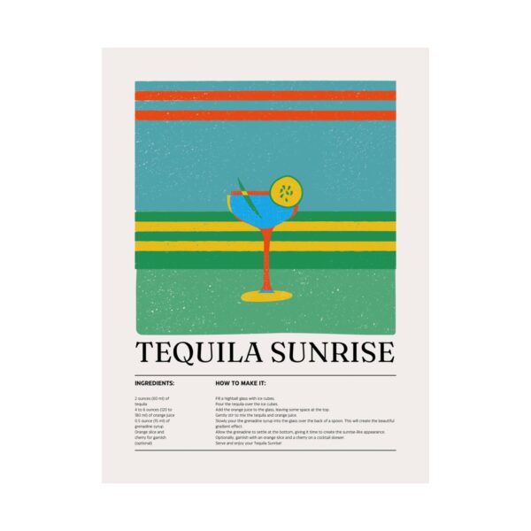 Tequila Sunrise Cocktail Poster — Retro Matte Vertical Print