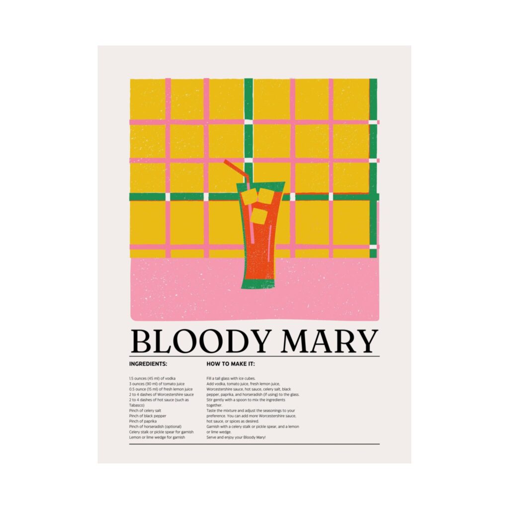 Bloody Mary Cocktail Poster — Retro Matte Vertical Print
