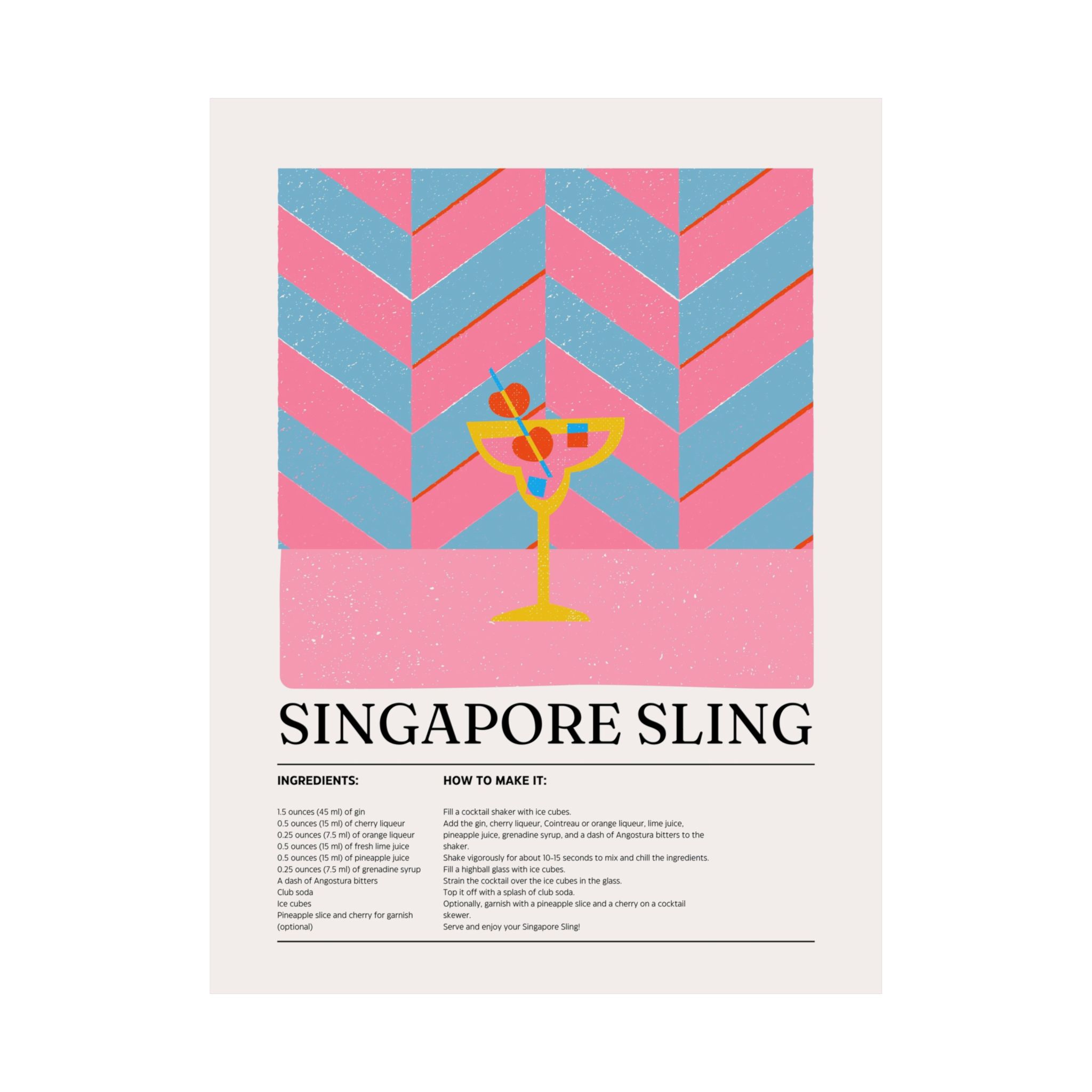 Singapore Sling Cocktail Poster — Matte Vertical Print