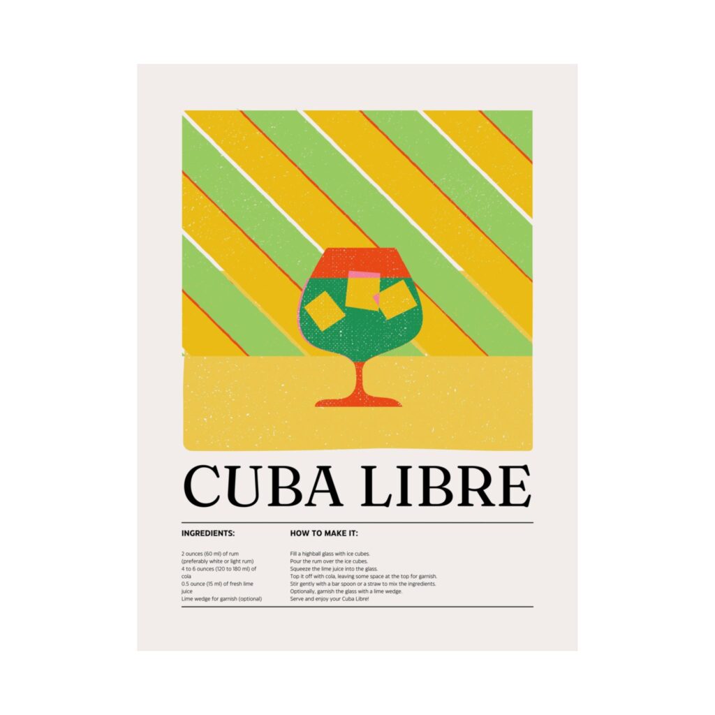 Cuba Libre Cocktail Poster — Retro Matte Vertical Print