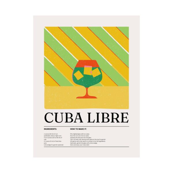 Cuba Libre Cocktail Poster — Retro Matte Vertical Print