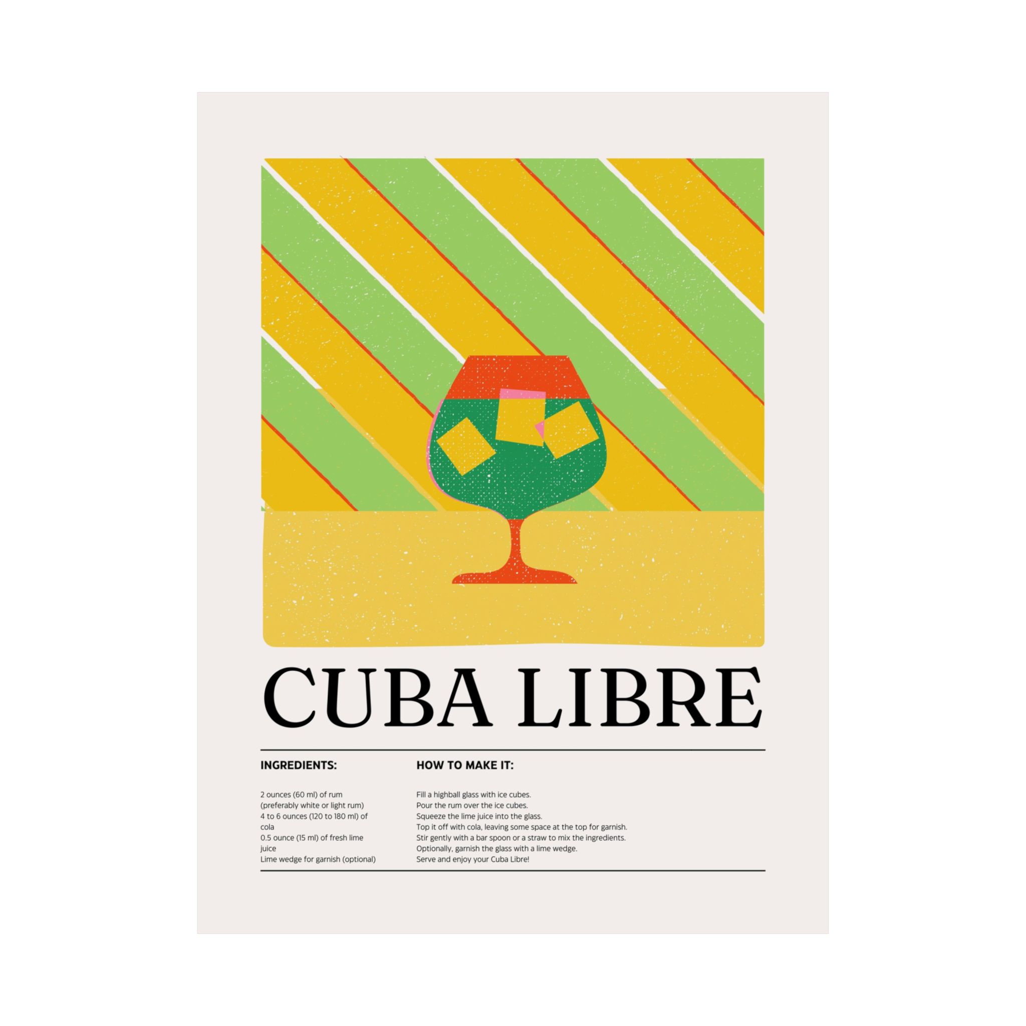 Cuba Libre Cocktail Poster — Retro Matte Vertical Print