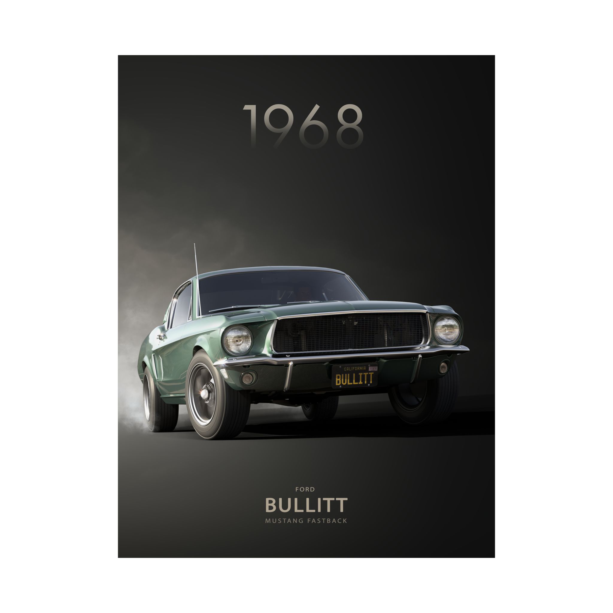 1968 Ford Bullitt Mustang Fastback Poster - Iconic Highland Green Muscle Car Wall Art - Classic Movie Car Print for Garage & Man Cave - Image 22