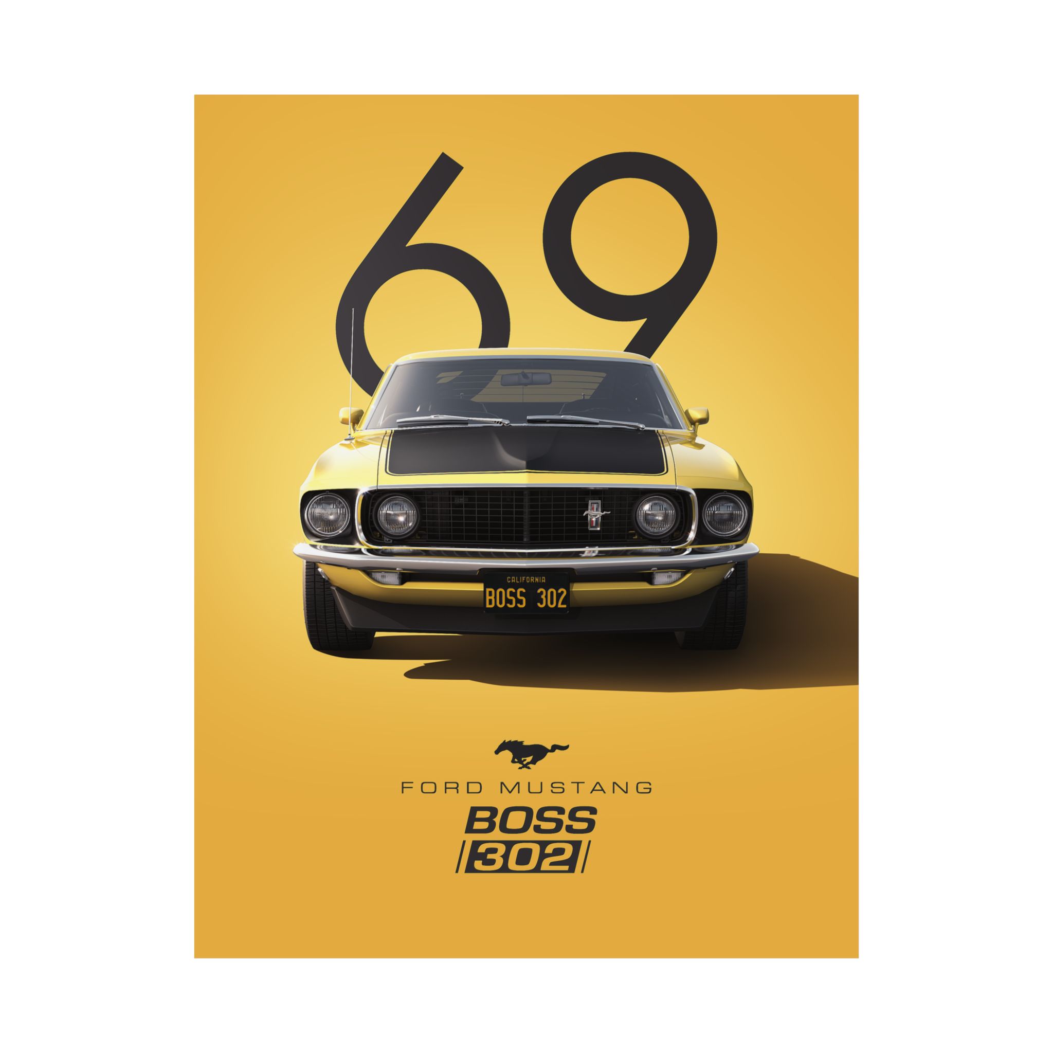 1969 Ford Mustang Boss 302 Poster - Vintage Muscle Car Wall Art - Classic Yellow Automotive Print for Garage or Man Cave - Image 26