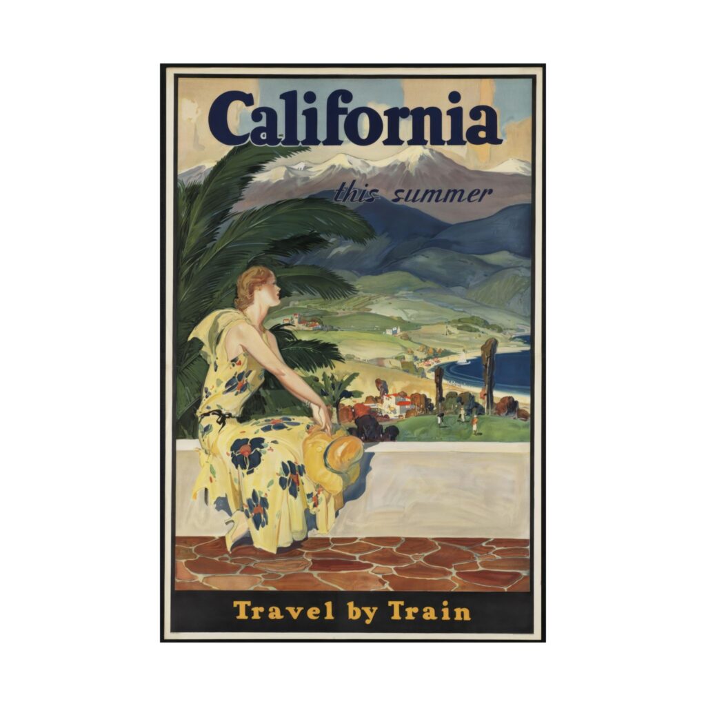 California Travel Poster — Vintage Matte Vertical Poster ("Travel by Train")