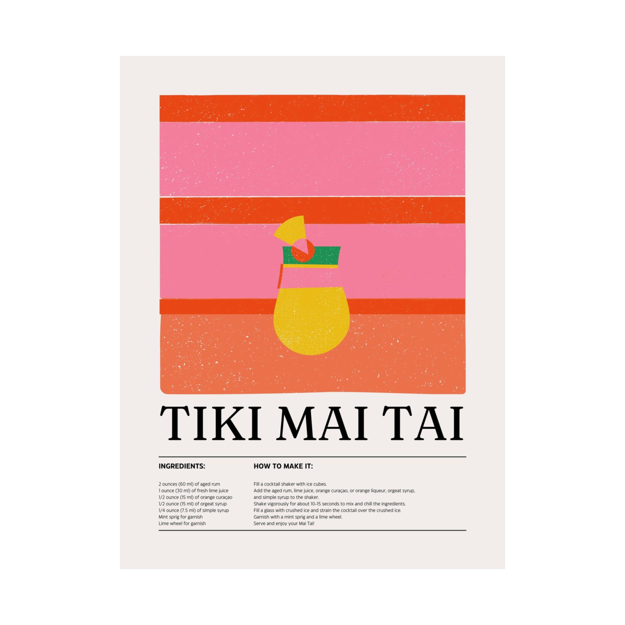 Tiki Mai Tai Cocktail Poster — Matte Vertical Print