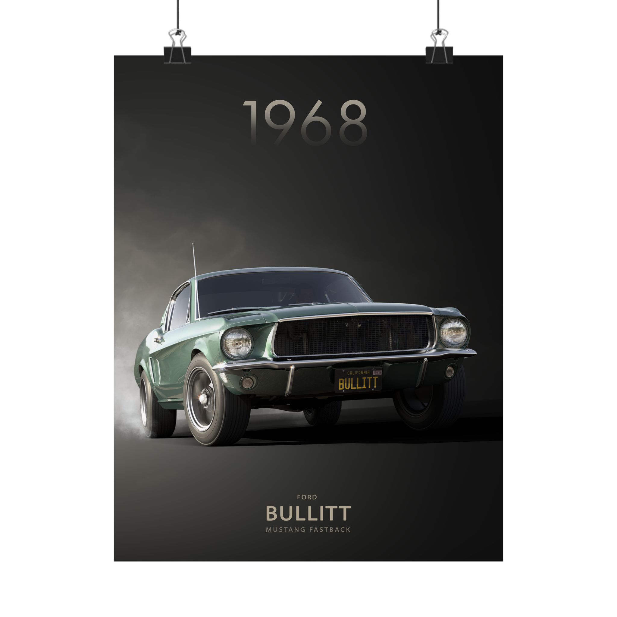 1968 Ford Bullitt Mustang Fastback Poster - Iconic Highland Green Muscle Car Wall Art - Classic Movie Car Print for Garage & Man Cave - Image 25