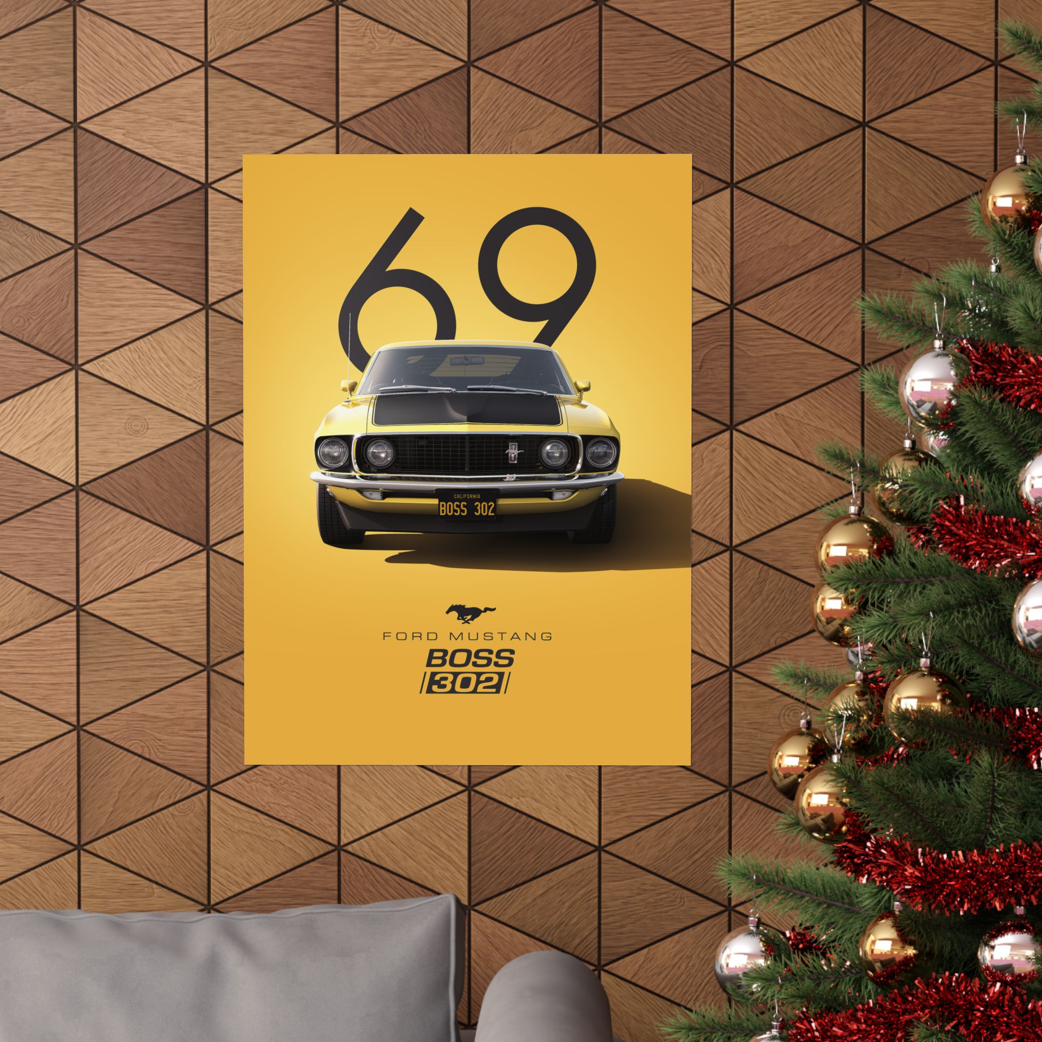 1969 Ford Mustang Boss 302 Poster - Vintage Muscle Car Wall Art - Classic Yellow Automotive Print for Garage or Man Cave - Image 60