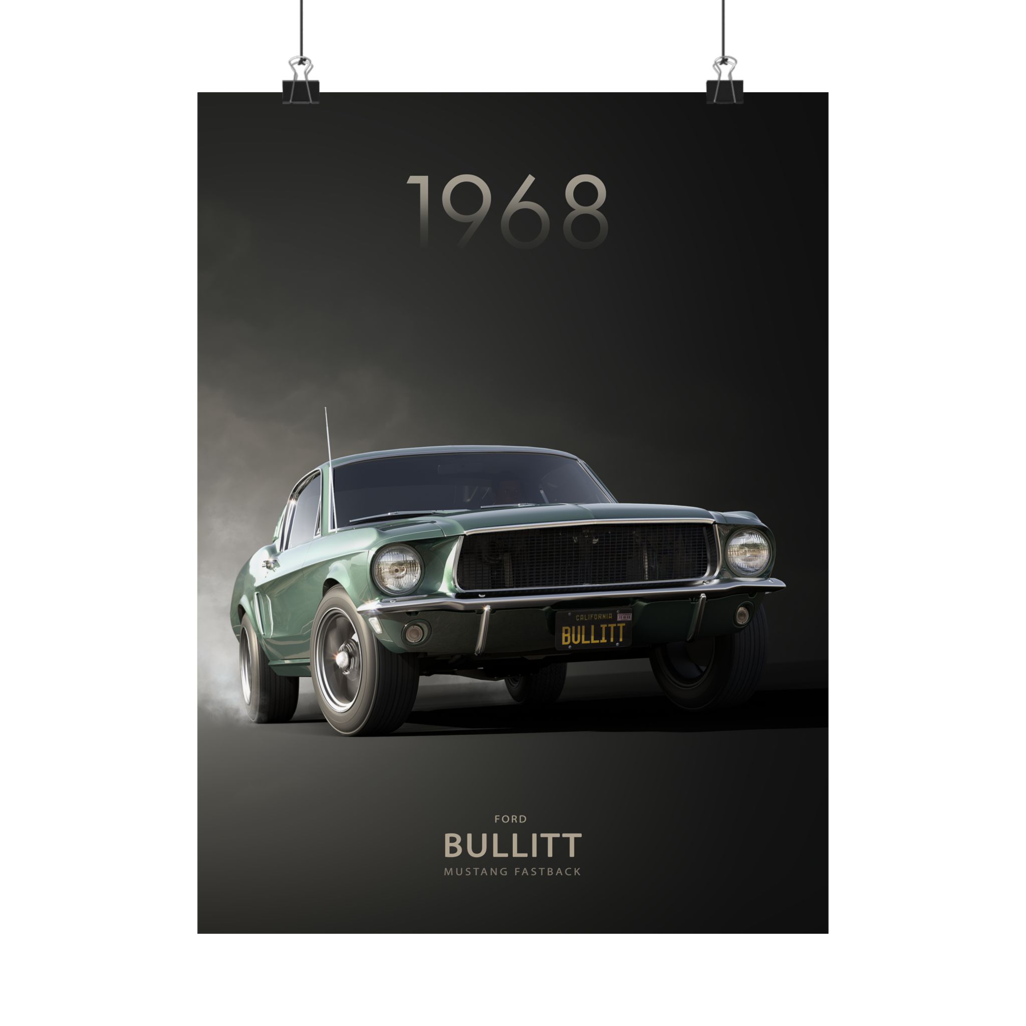 1968 Ford Bullitt Mustang Fastback Poster - Iconic Highland Green Muscle Car Wall Art - Classic Movie Car Print for Garage & Man Cave - Image 13