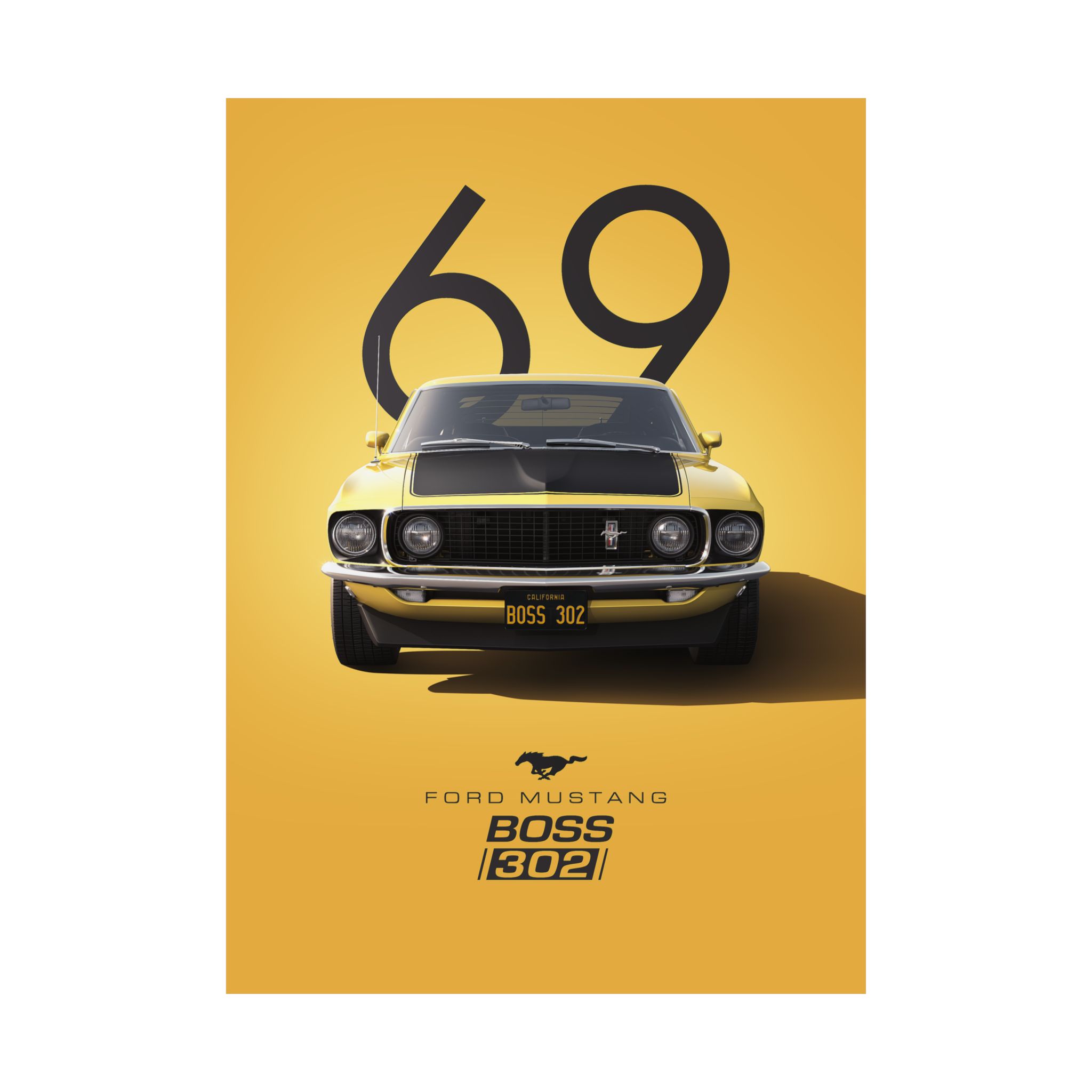 1969 Ford Mustang Boss 302 Poster - Vintage Muscle Car Wall Art - Classic Yellow Automotive Print for Garage or Man Cave - Image 54