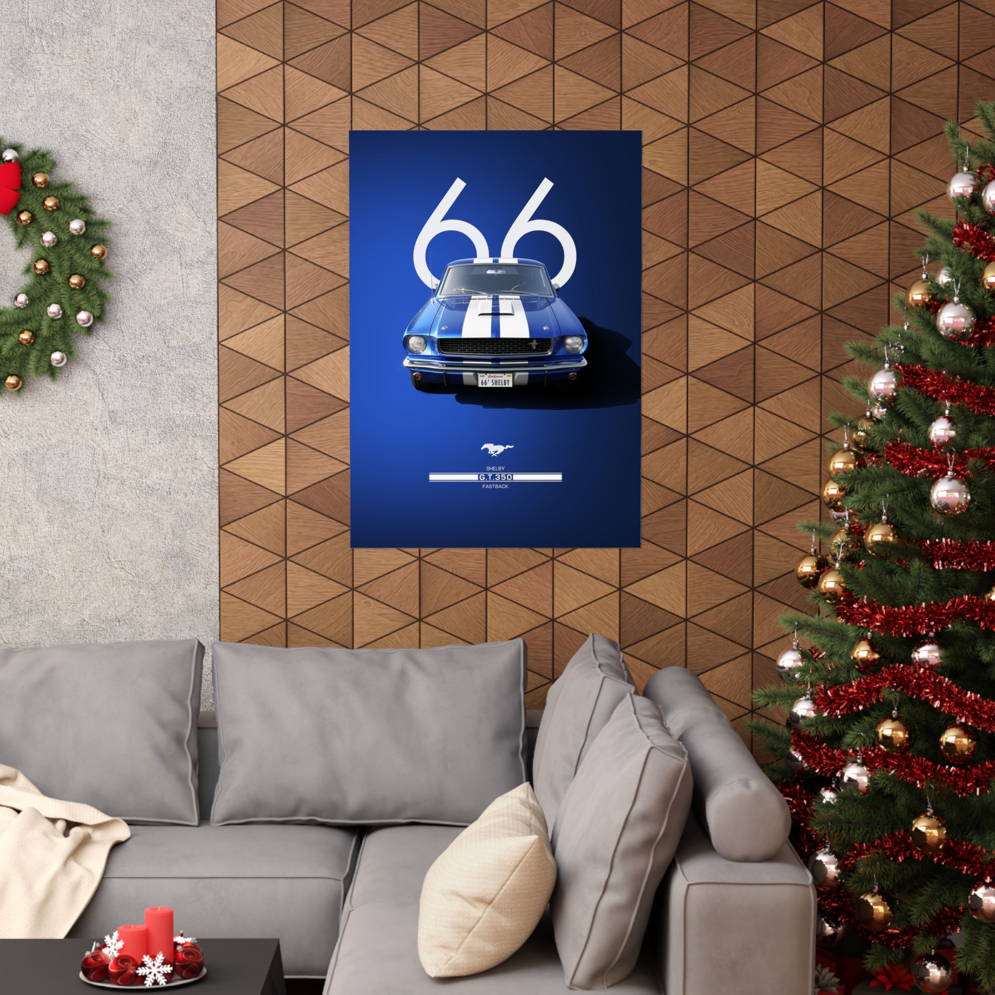 1966 Shelby GT350 Fastback Mustang Poster - Classic Muscle Car Wall Art - Iconic Blue & White Garage Decor - Premium Print - Image 48