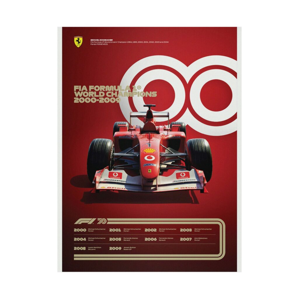 Michael Schumacher Ferrari F1 Poster - Formula 1 World Champions 2000-2009 Wall Art - Iconic Racing Decor