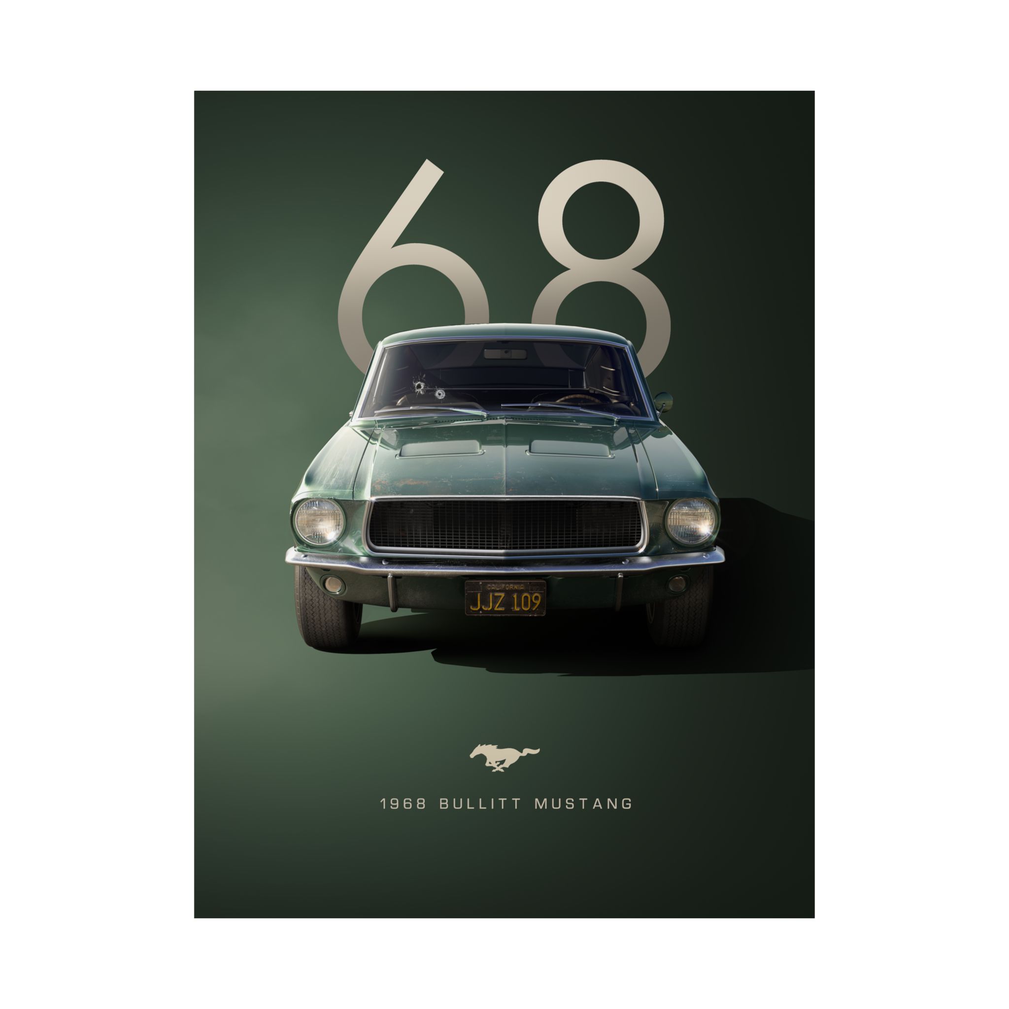 1968 Bullitt Mustang Poster - Vintage Highland Green Ford Mustang GT Wall Art - Iconic Muscle Car Print for Garage or Office - Image 2