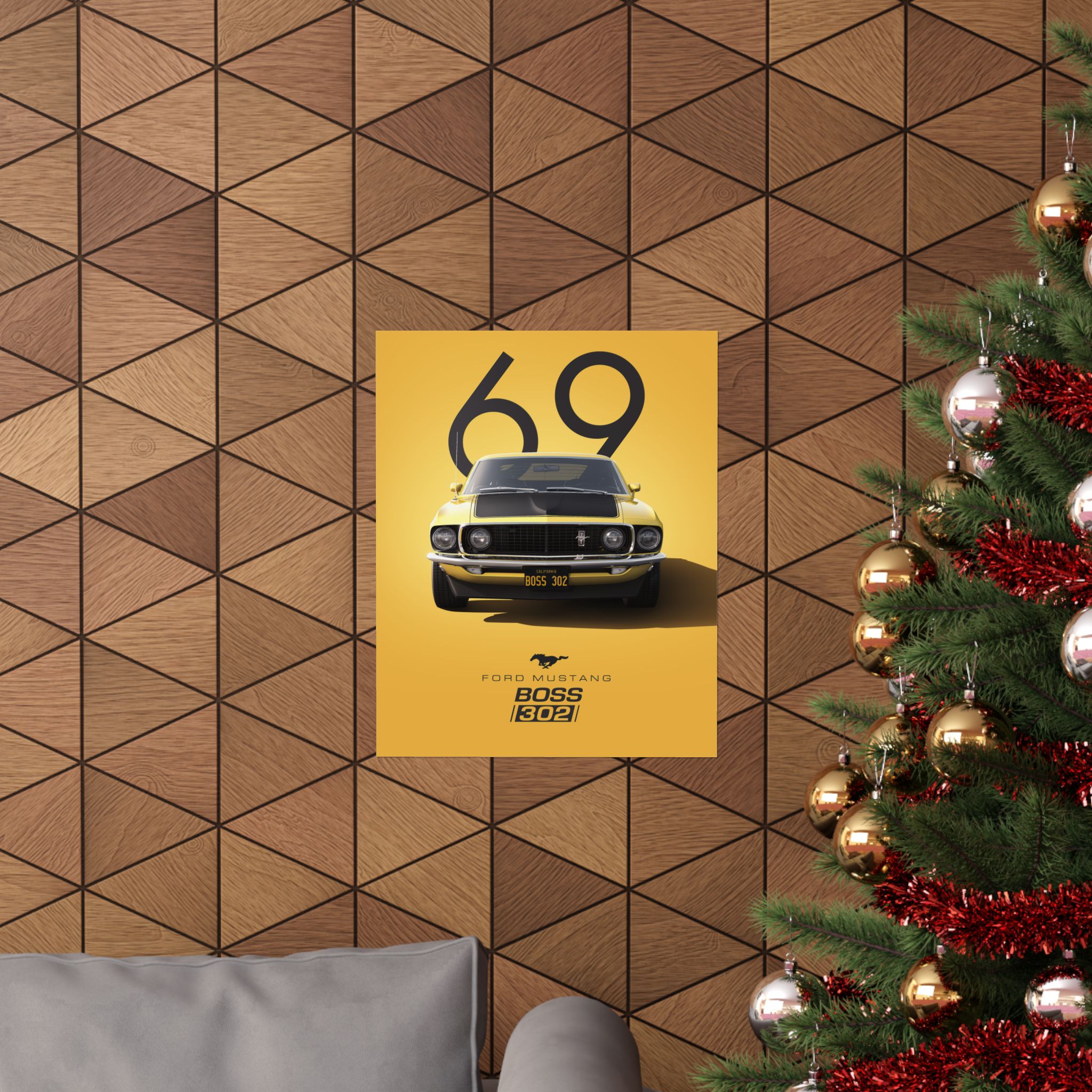 1969 Ford Mustang Boss 302 Poster - Vintage Muscle Car Wall Art - Classic Yellow Automotive Print for Garage or Man Cave - Image 8
