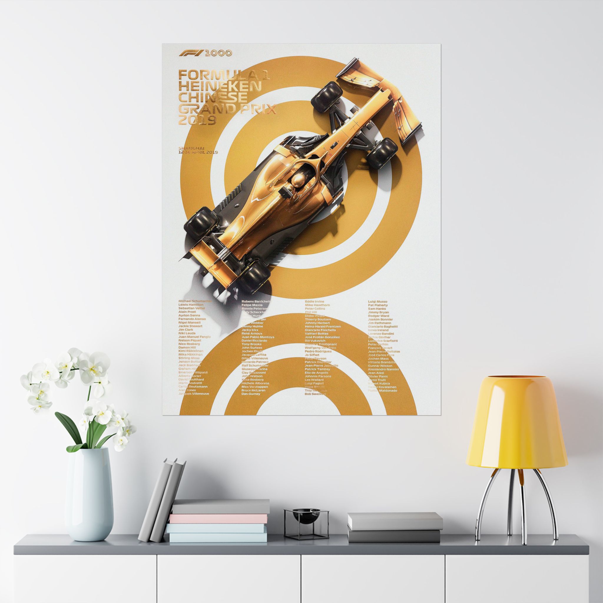 Formula Racing Poster — Gold Racecar Matte Vertical Print - Image 2