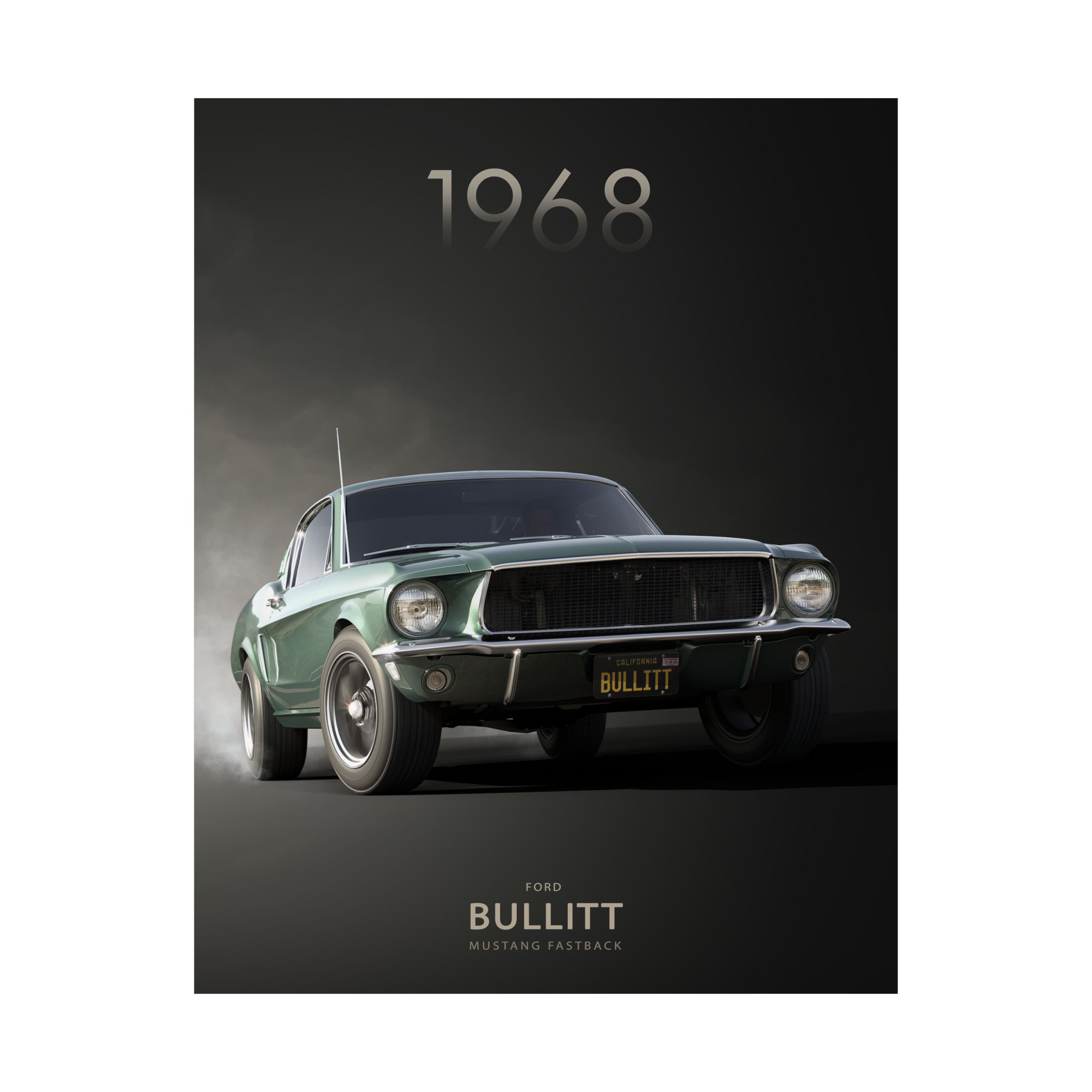 1968 Ford Bullitt Mustang Fastback Poster - Iconic Highland Green Muscle Car Wall Art - Classic Movie Car Print for Garage & Man Cave - Image 10
