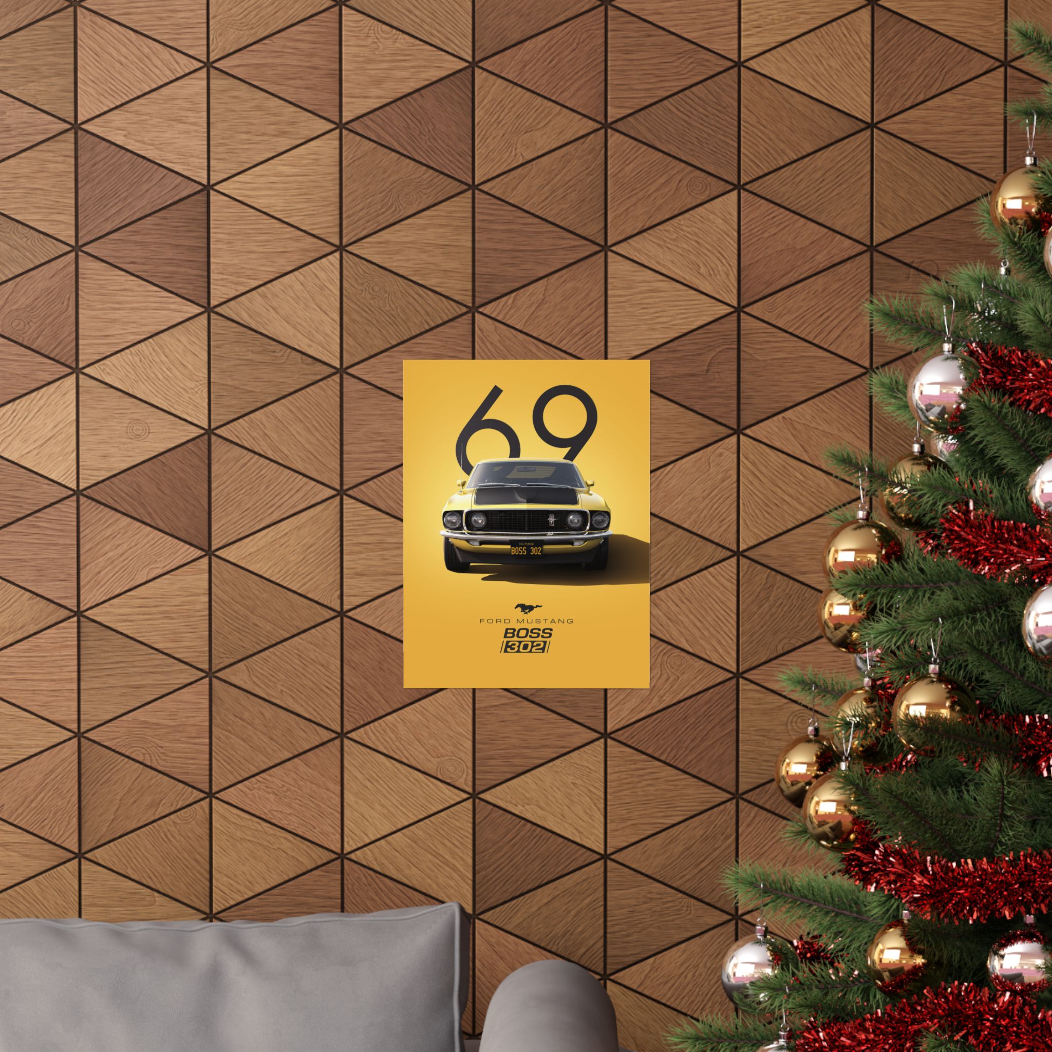 1969 Ford Mustang Boss 302 Poster - Vintage Muscle Car Wall Art - Classic Yellow Automotive Print for Garage or Man Cave - Image 16