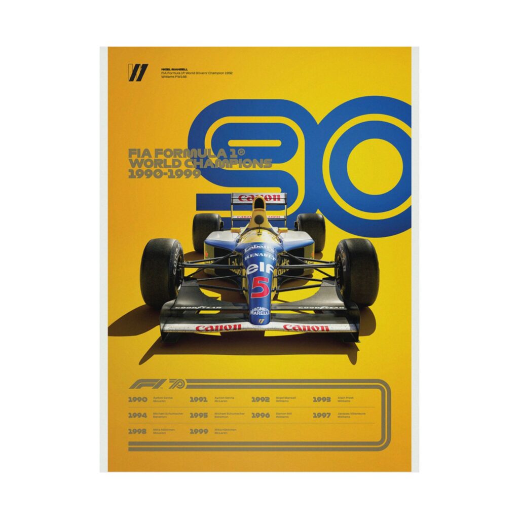 Williams F1 FW14B 1990s World Champions Poster - Nigel Mansell Racing Wall Art - Premium Formula 1 Decor for Collectors
