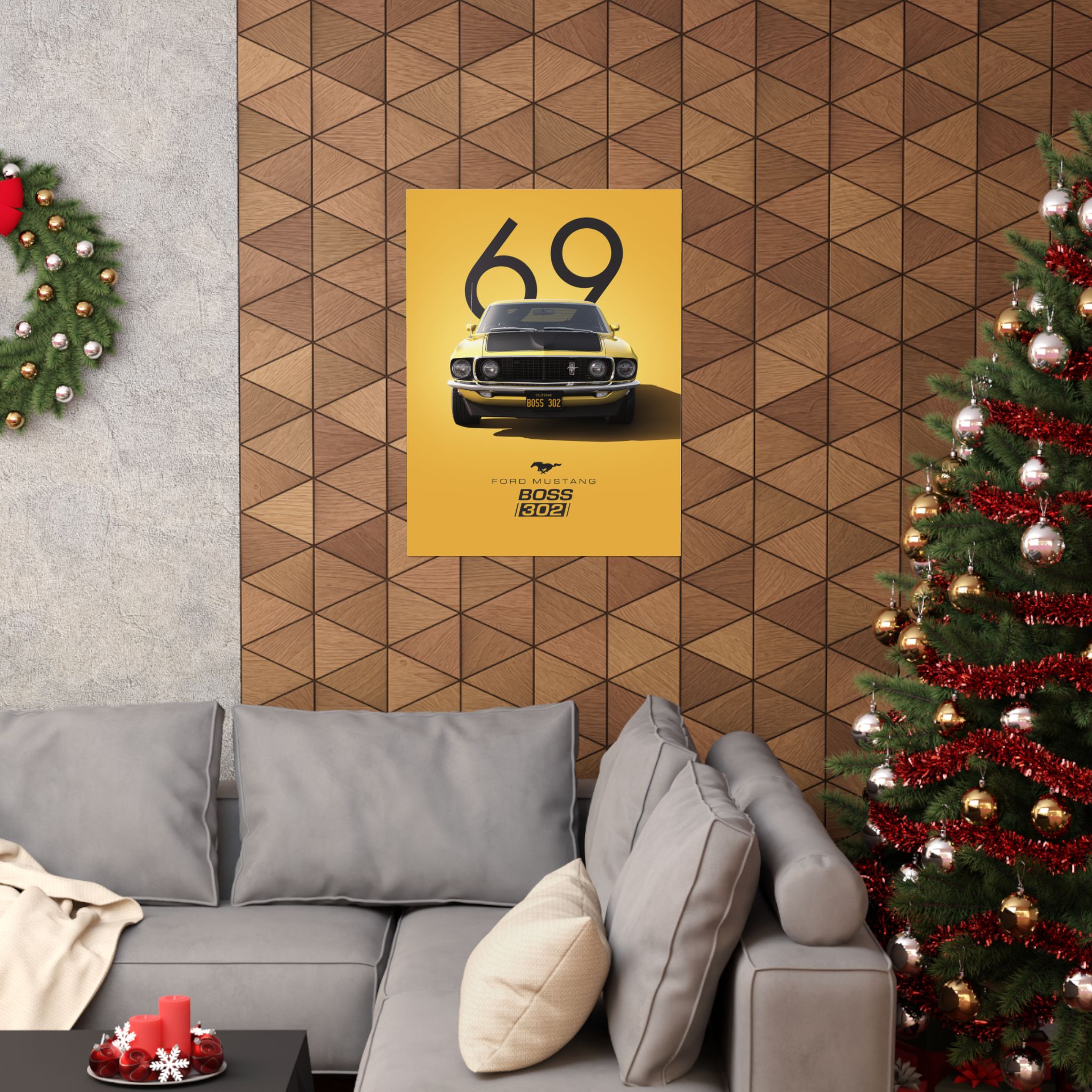 1969 Ford Mustang Boss 302 Poster - Vintage Muscle Car Wall Art - Classic Yellow Automotive Print for Garage or Man Cave - Image 20